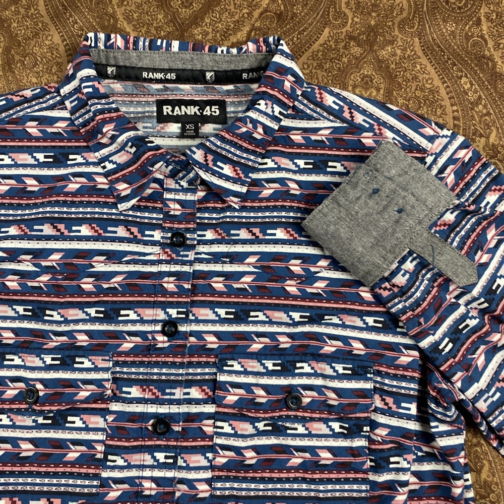 RANK 45 Western Shirt Womens XS Long Sleeve Flip Cuff Aztec Southwestern Print